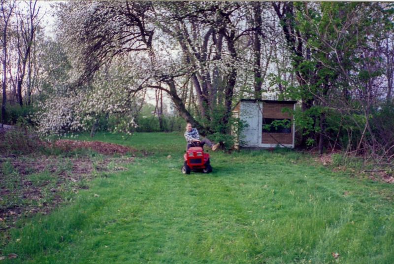 Dad testing out mower